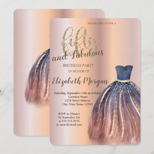 Convites Vestido de chic, Rosa Dourada 50ª Festa de aniver