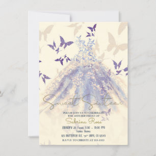 Convites Vestido de Dança Borboleta Marfim Roxo Azul Doce 1