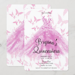 Convites Vestido de Dança Borboleta Rosa Berry Quinceañera