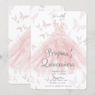 Convites Vestido de Dança Borboleta Rosa Pêssego Quinceañer