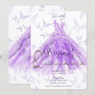 Convites Vestido de Dança Borboleta Roxa para Festa Quincea