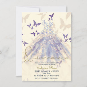 Convites Vestido de Dança Borboleta Roxo Azul Quinceañera