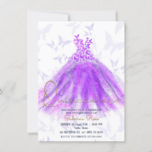 Convites Vestido de Dança Borboleta Roxo e Rosa Quinceañera