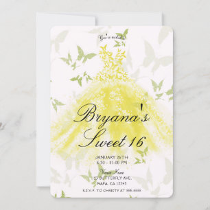 Convites Vestido de Dança Borboleta Verde Amarelo Doce 16 F