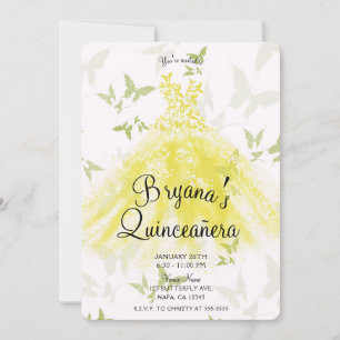 Convites Vestido de Dança Borboleta Verde Amarelo Quinceañe