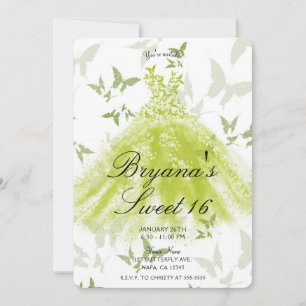 Convites Vestido de Dança Borboleta Verde Primavera Doce 16