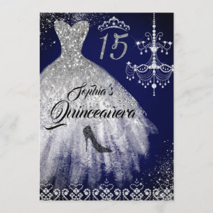 Convites Vestido de Diamante Brilhante Azul Marinho Quincea