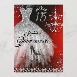 Convites Vestido de Diamante Brilhante Vermelho Prata Preto