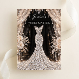 Convites Vestido de Diamante Elegante Preto & Champanhe Swe
