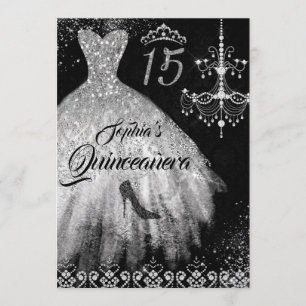 Convites Vestido de Diamante Espelho Prateado Quinceanera N