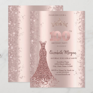 Convites Vestido de Diamante Rosa Dourado Pó de Brilho 100º