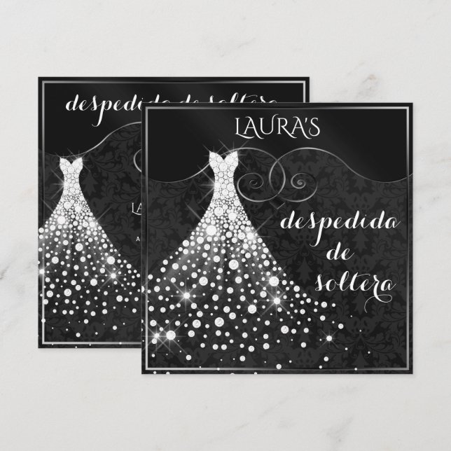 Convites Vestido de Diamantes Brancos Despedida de Solteira (Frente/Verso)