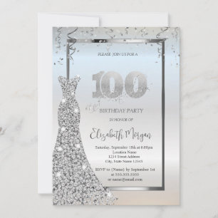 Convites Vestido de Diamantes Prateados Brilhantes Aniversá