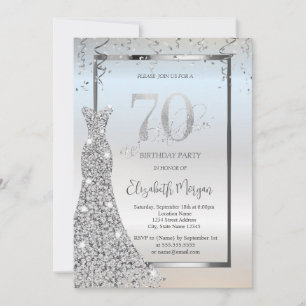Convites Vestido de Diamantes Prateados Brilhantes Aniversá