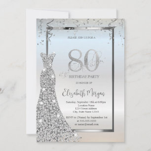 Convites Vestido de Diamantes Prateados Brilhantes Aniversá