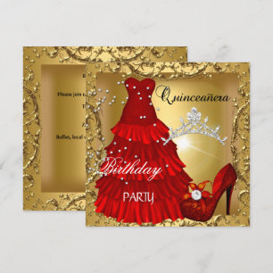 Convites Vestido de festa de 15 anos Quinceanera Dourado Ve