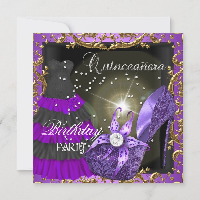 Convites Vestido de festa de 15 anos Quinceanera roxo (Frente)