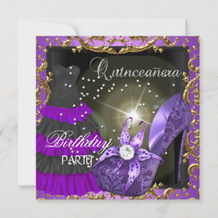 Convites Vestido de festa de 15 anos Quinceanera roxo