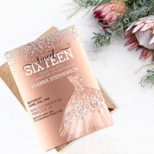 Convites Vestido de festa de aniversário de Sweet 16 com di