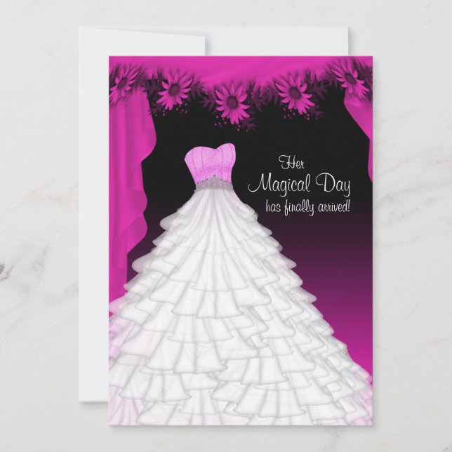 Convites Vestido de Festa Fuchsia Rosa Quinceanera (Frente)