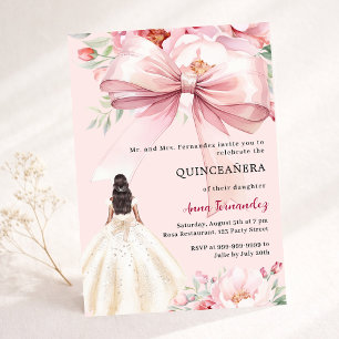 Convites Vestido de florais de laço rosa para Quinceanera