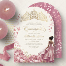 Vestido de Flores Rosa Bege Coroa Quinceanera