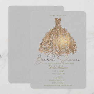 Convites Vestido de Folhas Botânicas Rose Gold para Chá de