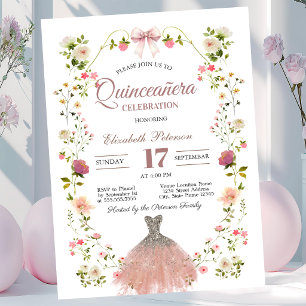 Convites Vestido de Glitter com Arco e Flores Silvestres Qu