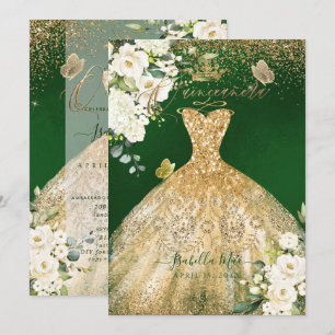 Convites Vestido de glitter dourado PixDezines Quinceanera 