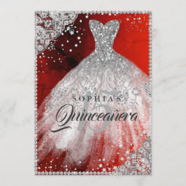 Convites Vestido de Lace Sparkle Diamante Vermelho Prata Qu