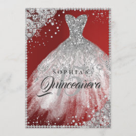 Convites Vestido de Lace Sparkle Diamante Vermelho Quincean