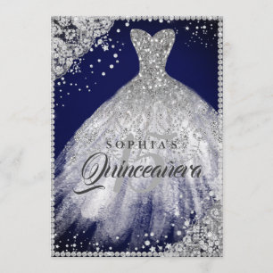 Convites Vestido de Lantejoulas de Diamante Azul Navy Quinc