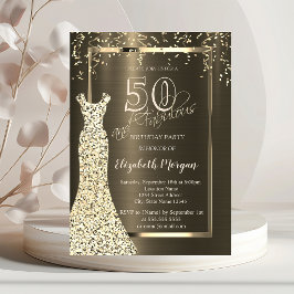 Convites Vestido de Lantejoulas Douradas Aniversário de 50