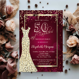 Convites Vestido de Lantejoulas Douradas Aniversário de 50