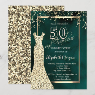 Convites Vestido de Lantejoulas Douradas Aniversário de 50 