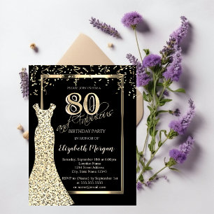 Convites Vestido de Lantejoulas Douradas Aniversário de 80