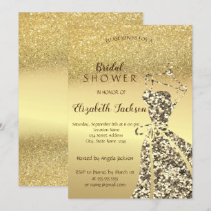 Convites Vestido de Lantejoulas Douradas, Brilho Dourado Bo