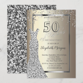 Convites Vestido de Lantejoulas Prata Aniversário de 50 ano