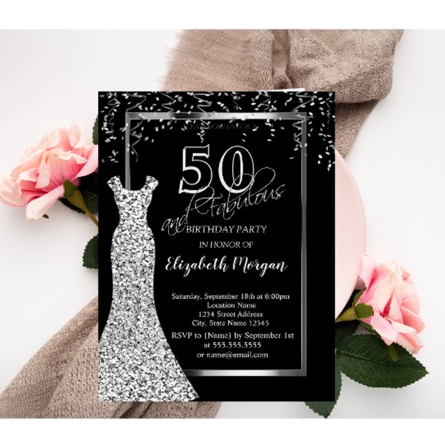 Convites Vestido de Lantejoulas Prateadas Aniversário de 50 (Criador carregado)