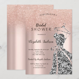 Convites Vestido de Lantejoulas Rose GoldGlitter Bokeh, Chu