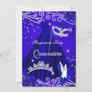 Convites Vestido de Máscara Real Quinceanera Azul Saltos