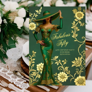Convites Vestido de mulher em ouro esmeralda de aniversário