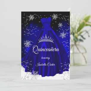 Convites Vestido de neve azul real Quinceanera Prata