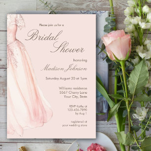 Convites Vestido de Noiva Aquarela Rosa Bege Chá de Panela
