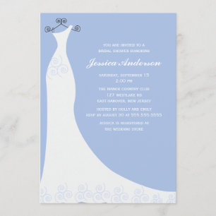 Convites Vestido de Noiva Azul Claro Chuveiro de Noiva