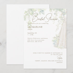 Convites Vestido de Noiva Botânico Branco Chuveiro Nupcial