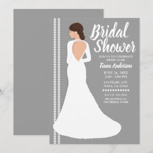 Convites Vestido de Noiva Branco Moderno Brilho Chá de Noiv