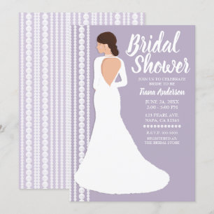 Convites Vestido de Noiva Branco Moderno & Pérolas para Chá