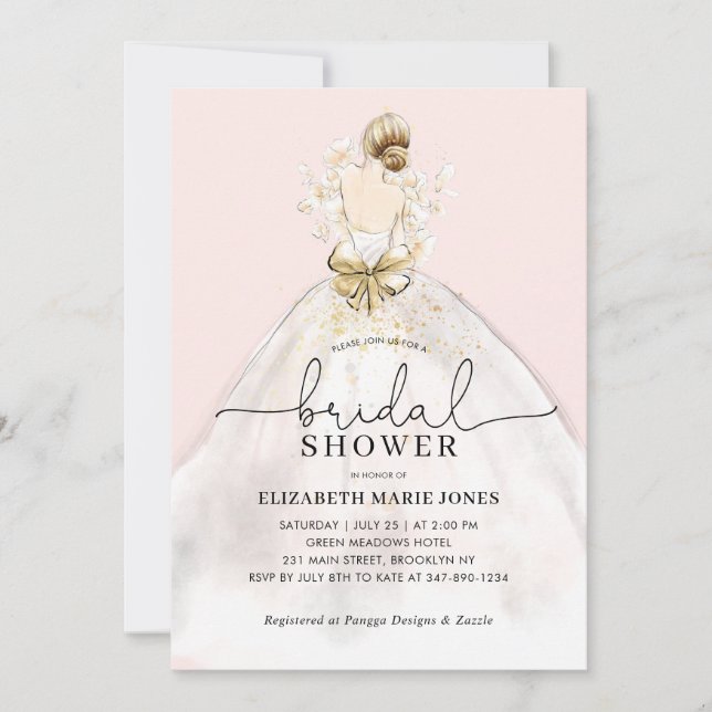 Convites Vestido de Noiva Capa Rosa Floral Chá de Noiva (Frente)