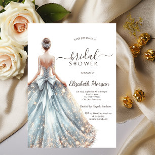 Convites Vestido de noiva chique com brilho dourado para ch